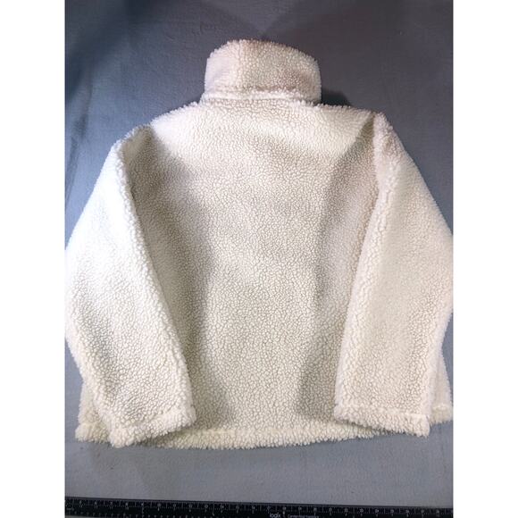 Nike Sherpa Fleece Jacket Big Swoosh Cream White Women’s M Cozycore Streetwear - Picture 9 of 9